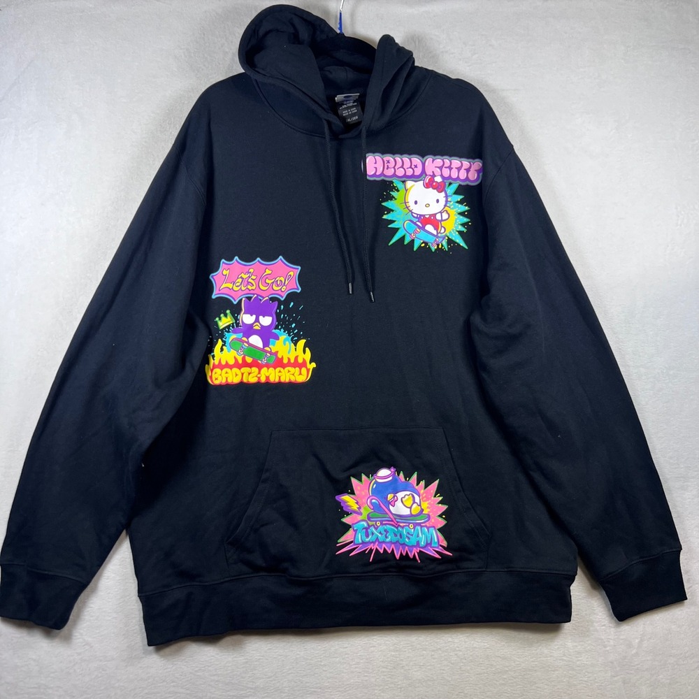 Sanrio Hello Kitty and Friends Skateboard Hoodie Black 2XL Badtz-Maru Tuxedosam